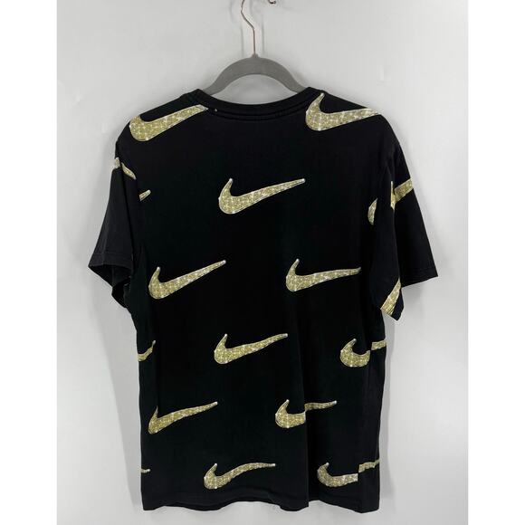 Nike Mens Bling T Shirt Size Medium Black Gold Diamond Swoosh Allover Print Tee - Picture 3 of 5